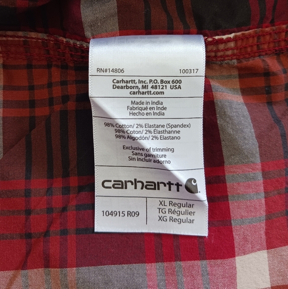 Carhartt Relaxed Fit Rugged Flex Red and Tan Plaid Shirt Mens XL - Picture 8 of 9